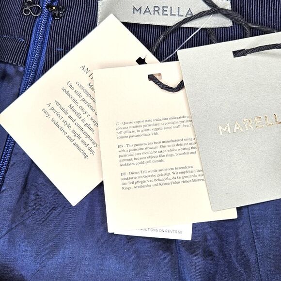 Marella Navy Blue Geometric Print Side Pockets Lined Career Wear Flared Skirt - Picture 10 of 12